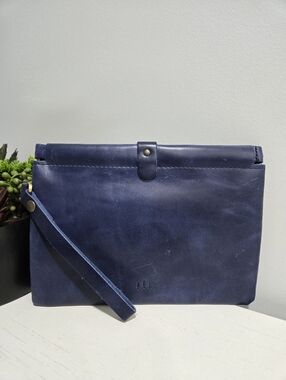Cowboy Blue Famed Framed Clutch Pouch Wristlet Portland Leather Goods
